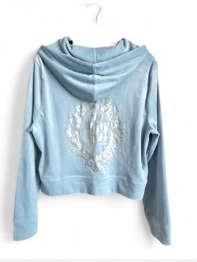 Juicy Couture Light Blue Velour Hooded Cropped Jacket